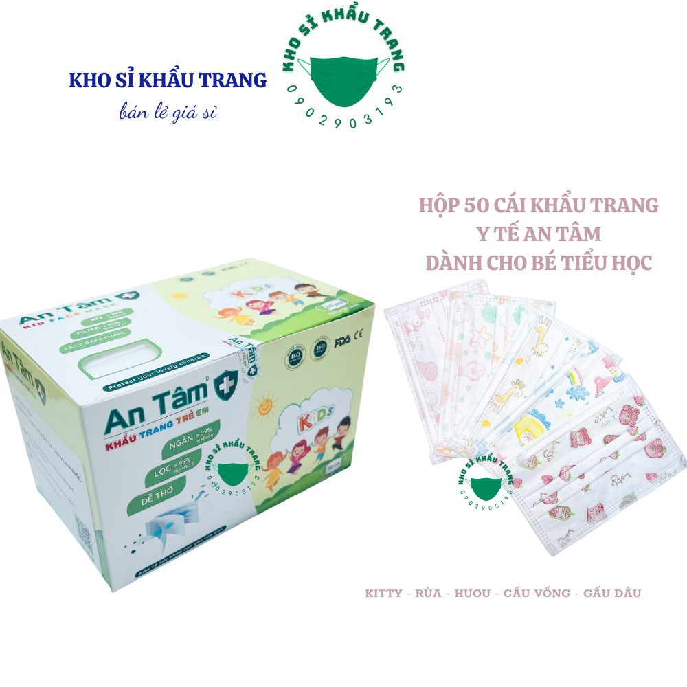 Hộp 50 cái khẩu trang y tế bé An Tâm 3 lớp kháng khuẩn mix nhiều hình