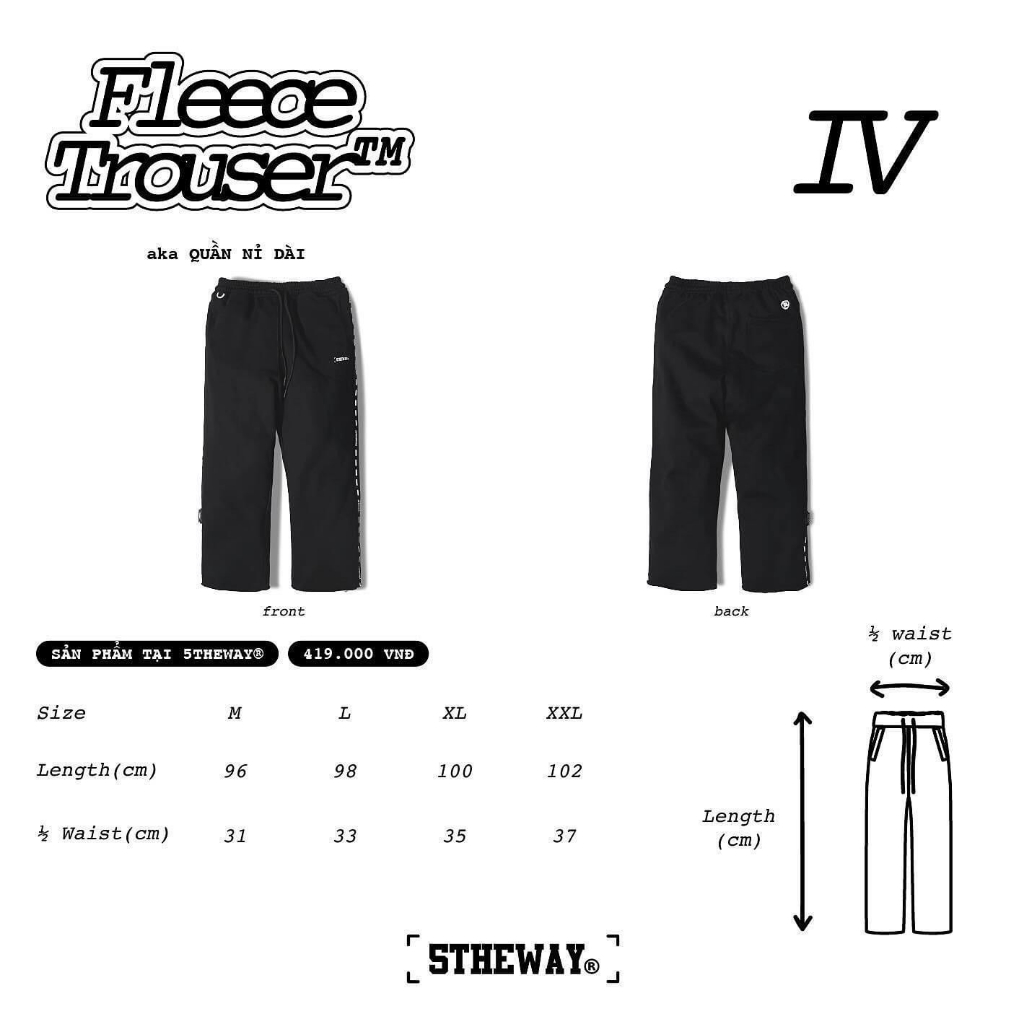 Quần Dài chất liệu nỉ chân cua màu đen 5THEWAY /street vocabulary FLEECE TROUSERS