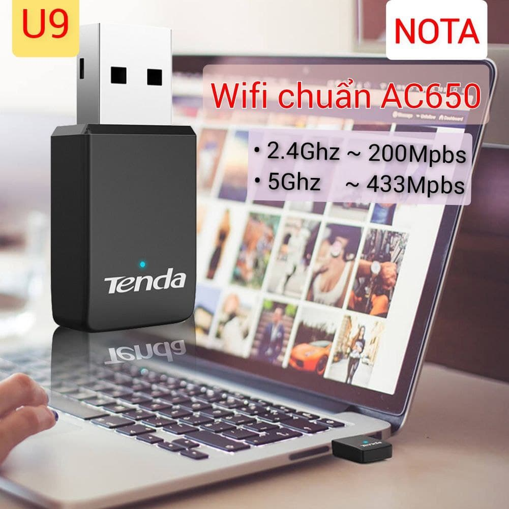 USB WiFi TENDA U10 600Mbps - Thu sóng WiFi 5Ghz cho Máy bàn PC Laptop,dùng để học online làm việc