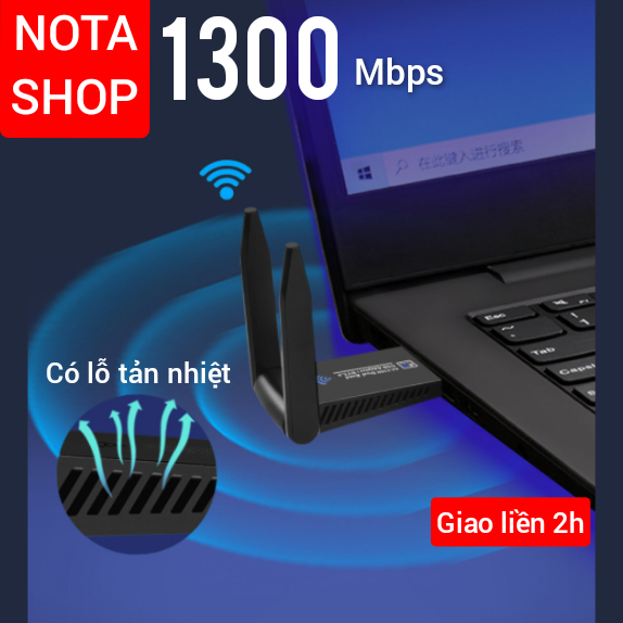 USB WiFi Bluetooth 5.0 - Card WiFi + râu dài giúp hút sóng WiFi cho PC 5Ghz 1300Mbps cho Máy bàn PC Laptop