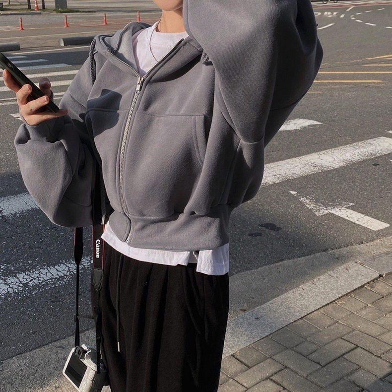 Áo khoác nỉ croptop Hàn dáng rộng siêu xinh