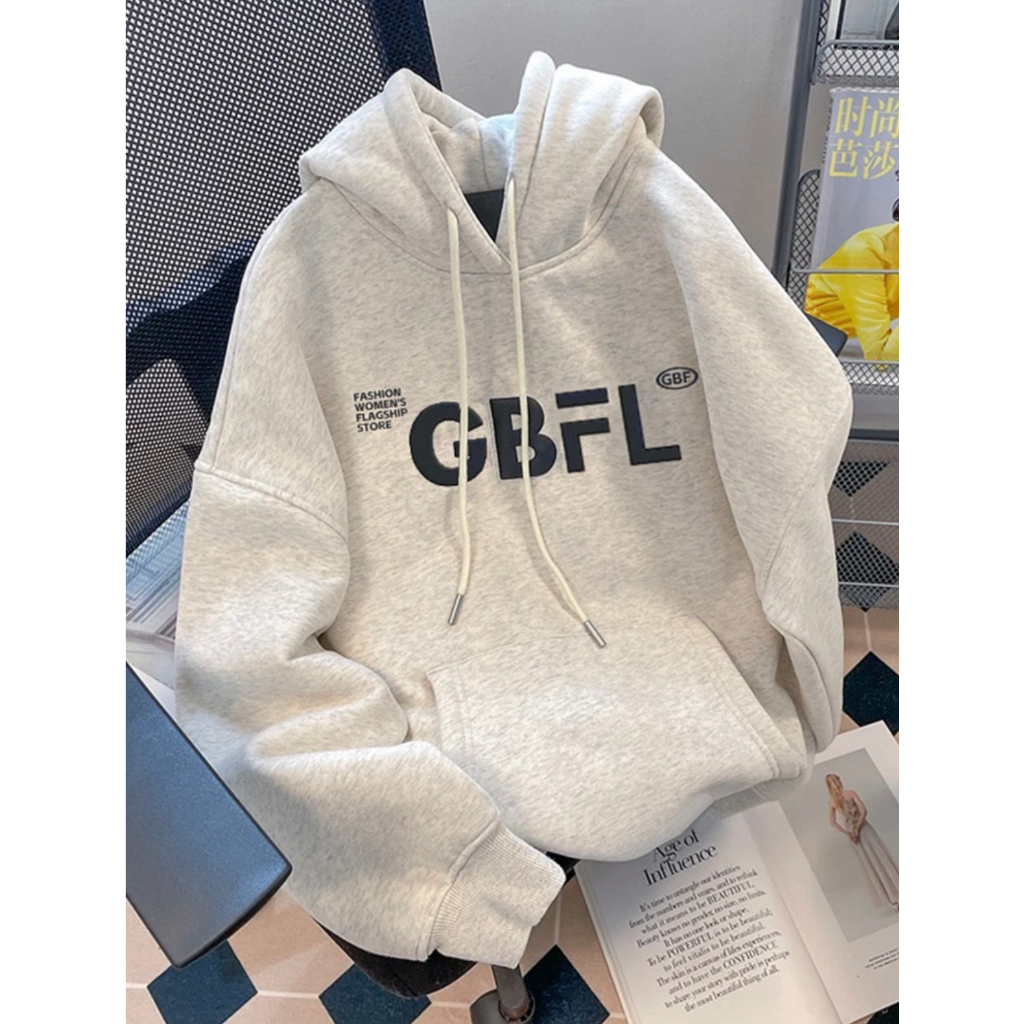 Áo hoodie ,áo nỉ có mũ màu xám tiêu GBFL chất nỉ bông dày dặn form rộng basic dễ mặc Vintage