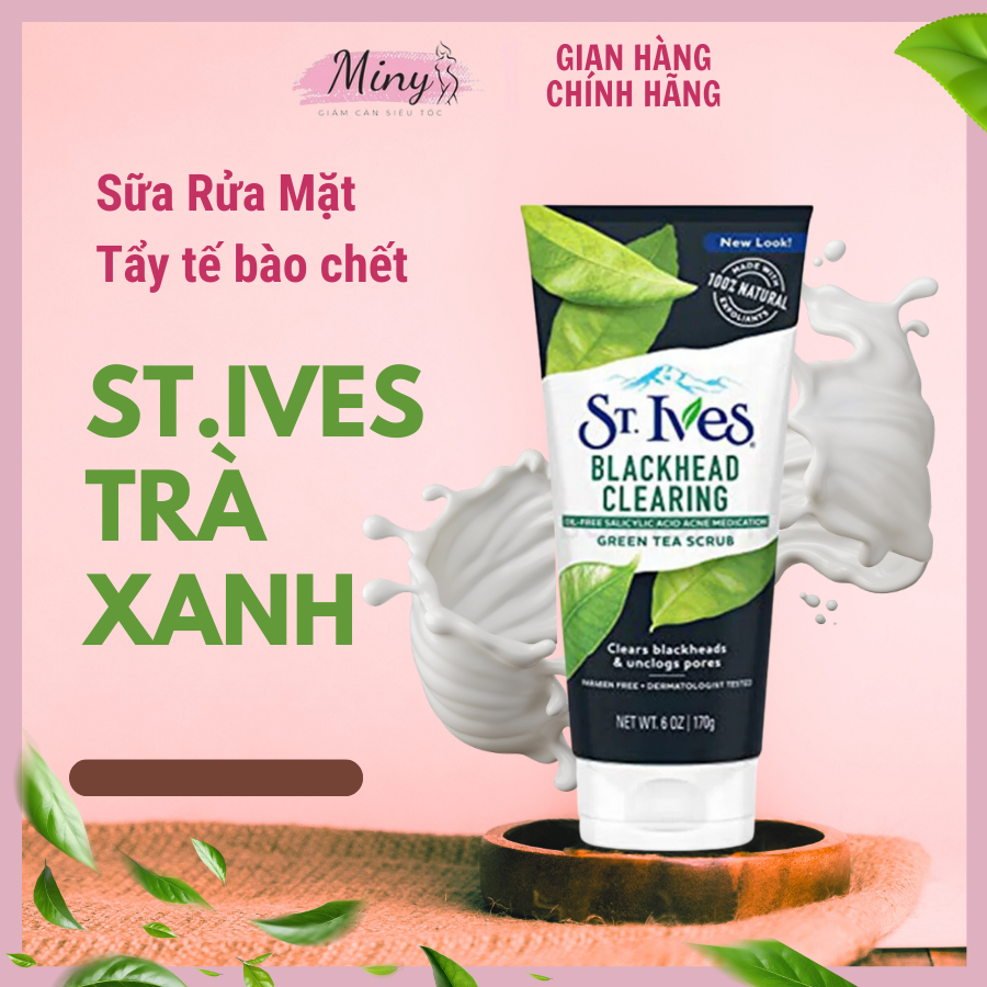 Sữa rửa mặt tẩy tế bào chết St.Ives chính hãng 170g Trà xanh &Than Tre, Cafe và dừa,...