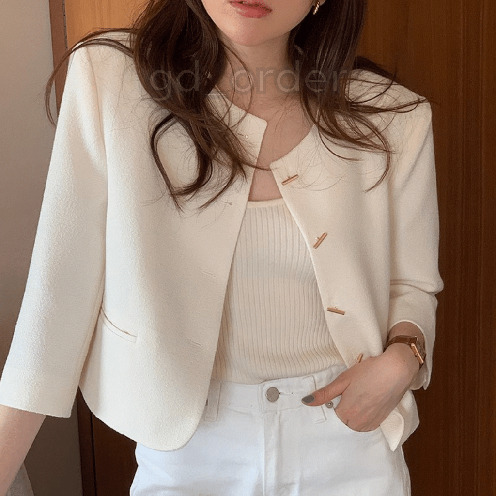 K82|Áo khoác blazer nữ hàn quốc croptop ngắn tay mùa hè thanh lịch đi biển, công sở gd_order