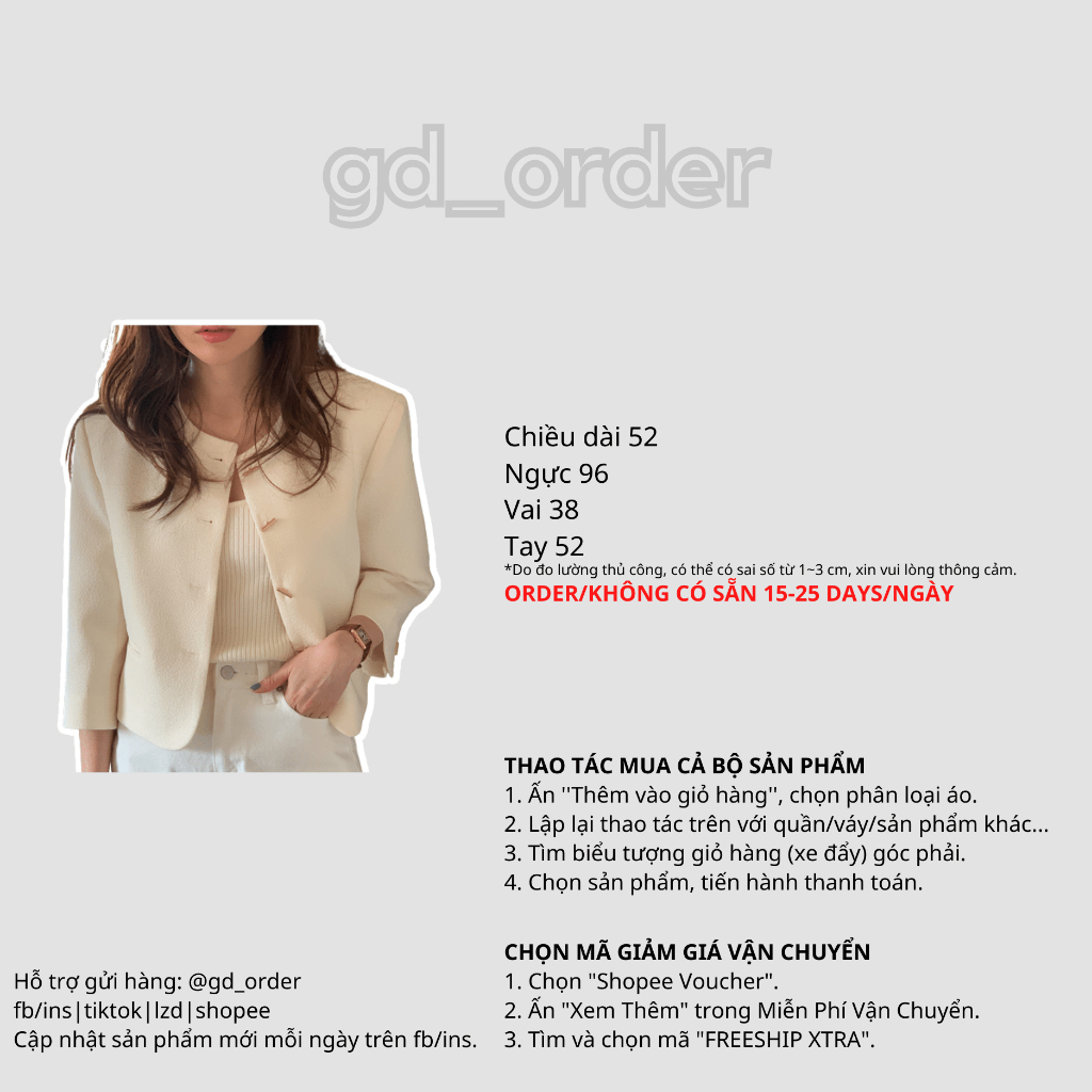 K82|Áo khoác blazer nữ hàn quốc croptop ngắn tay mùa hè thanh lịch đi biển, công sở gd_order