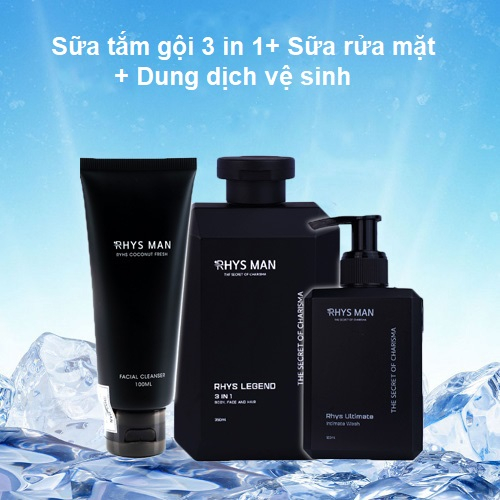 Sữa tắm gội nam RHYS MAN hương nước hoa 3 in 1 Rhys Legend 350ml Sữa rửa mặt 100ml