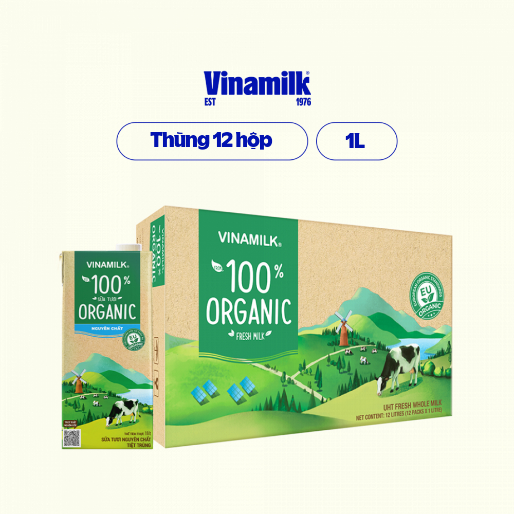 Thùng 12 hộp sữa tươi tiệt trùng hữu cơ 100 Organic 1L