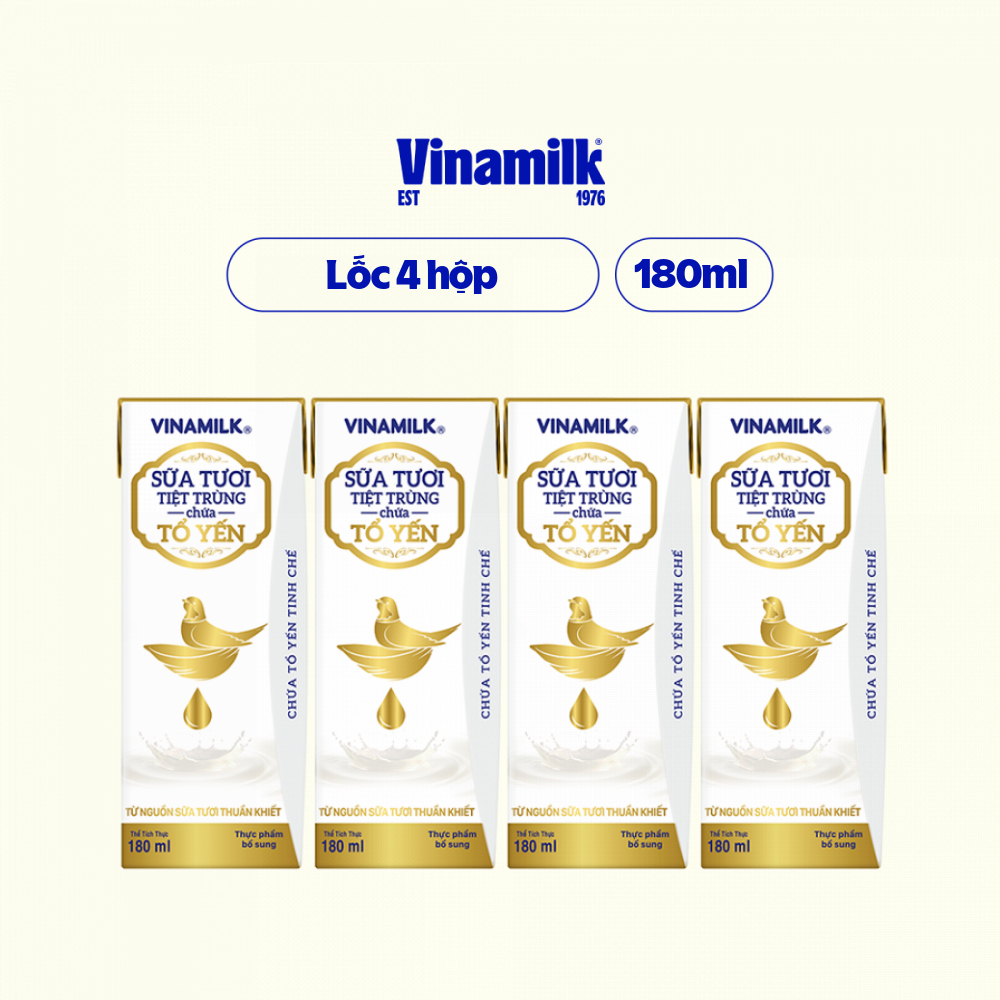 Lốc 4 hộp Sữa tươi tiệt trùng chứa tổ yến Vinamilk - hộp 180ml