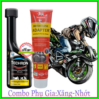 Combo Phụ gia vệ sinh buồng đốt, kim phun xe máy CALTEX TECHRON CONCENTRATE PLUS 75ml Và Súc Rửa Đông Cơ WORLVER ADAPTER