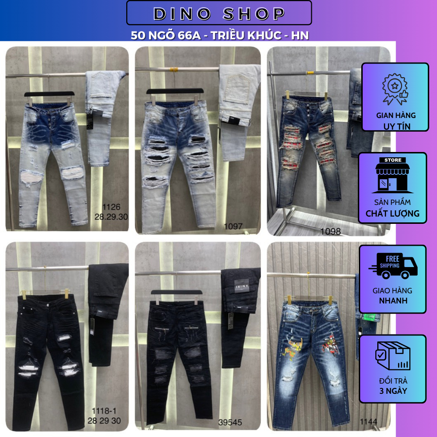 Quần Jeans Nam AMR Vá Da Xanh Siêu Hot - Quần Bò Amiri Nhiều Mẫu Vá Xanh Cho Anh Em Chọn