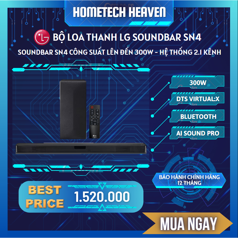 Bộ loa thanh LG SN4 300W 2.1 (Mới 2023) - Hàng Chính Hãng - Màu đen