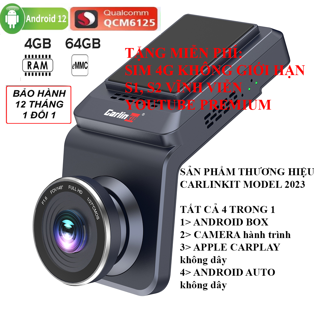 Carplay Android Box ô tô xe hơi tích hợp camera hành trình Carlinkit, Model TBOX AIR 4GB+64GB