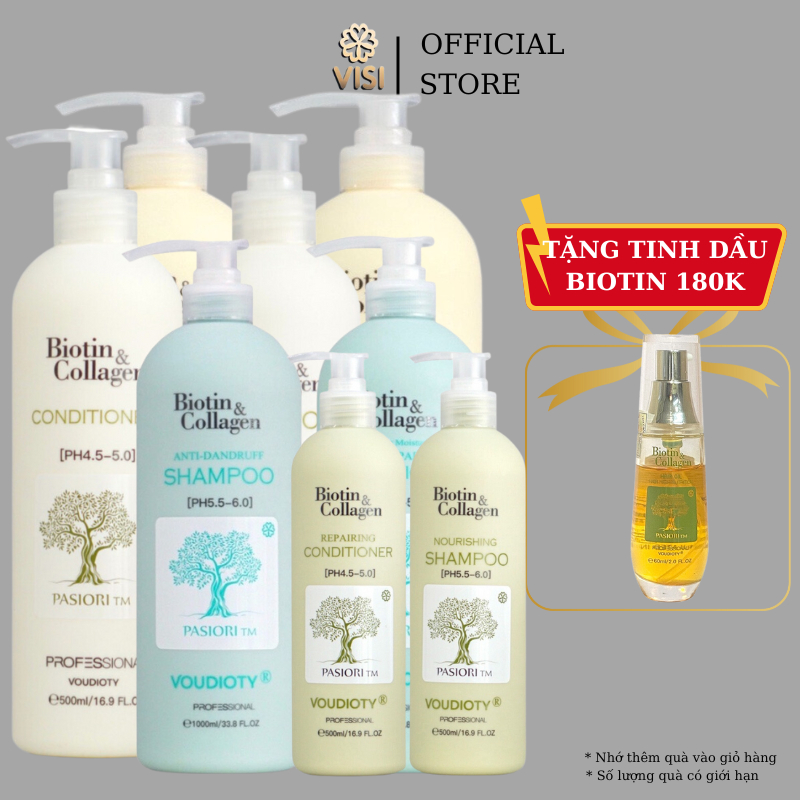 Dầu gội xả Biotin Collagen Voudioty 500ML - 1000ML chống rụng, phục hồi , giảm gàu, kiểm soát dầu