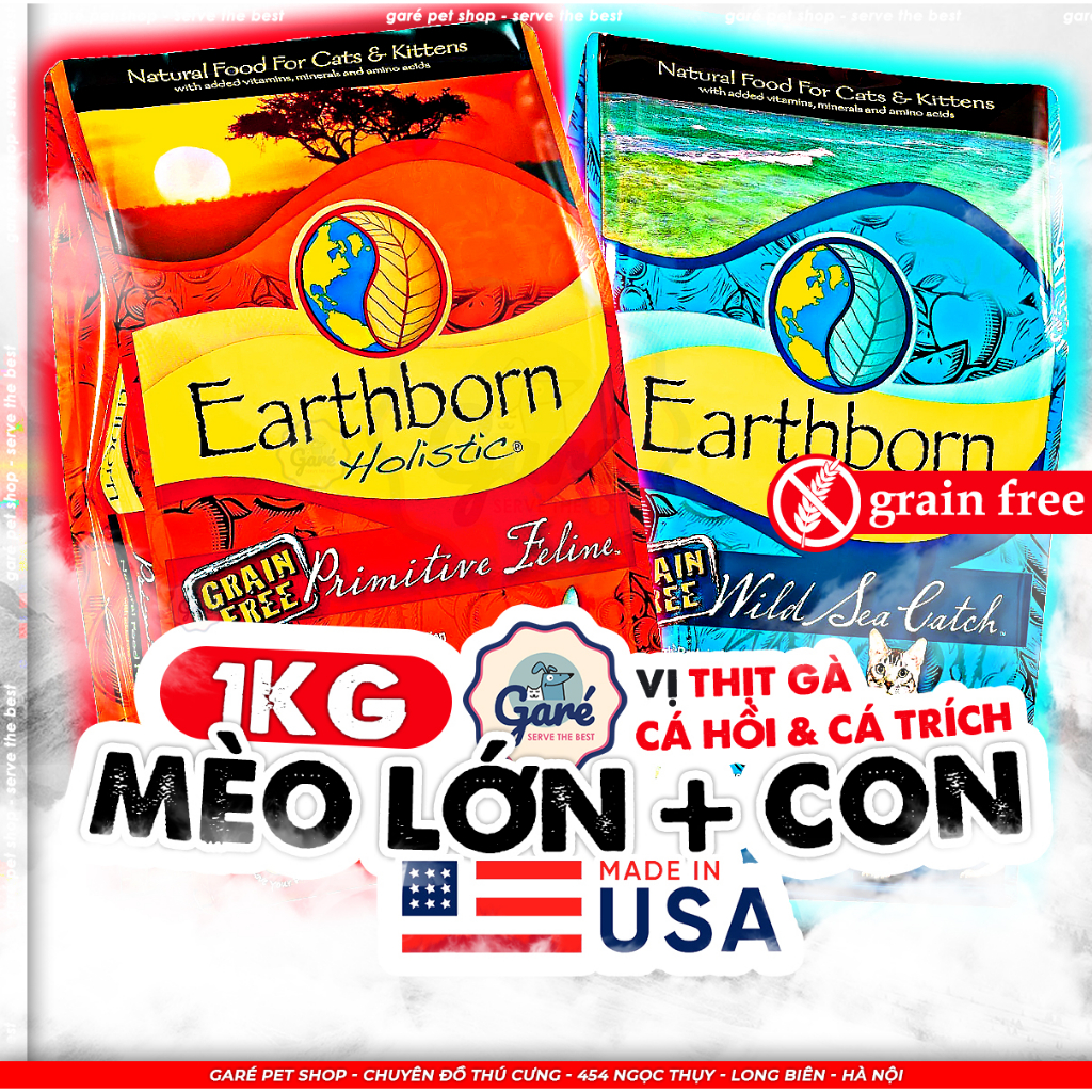 ZIP - Hạt Earthborn cao cấp cho Mèo lớn Mèo con không tinh bột từ Cá Thịt Earthborn Holistic Grain Free for Kitten Cats