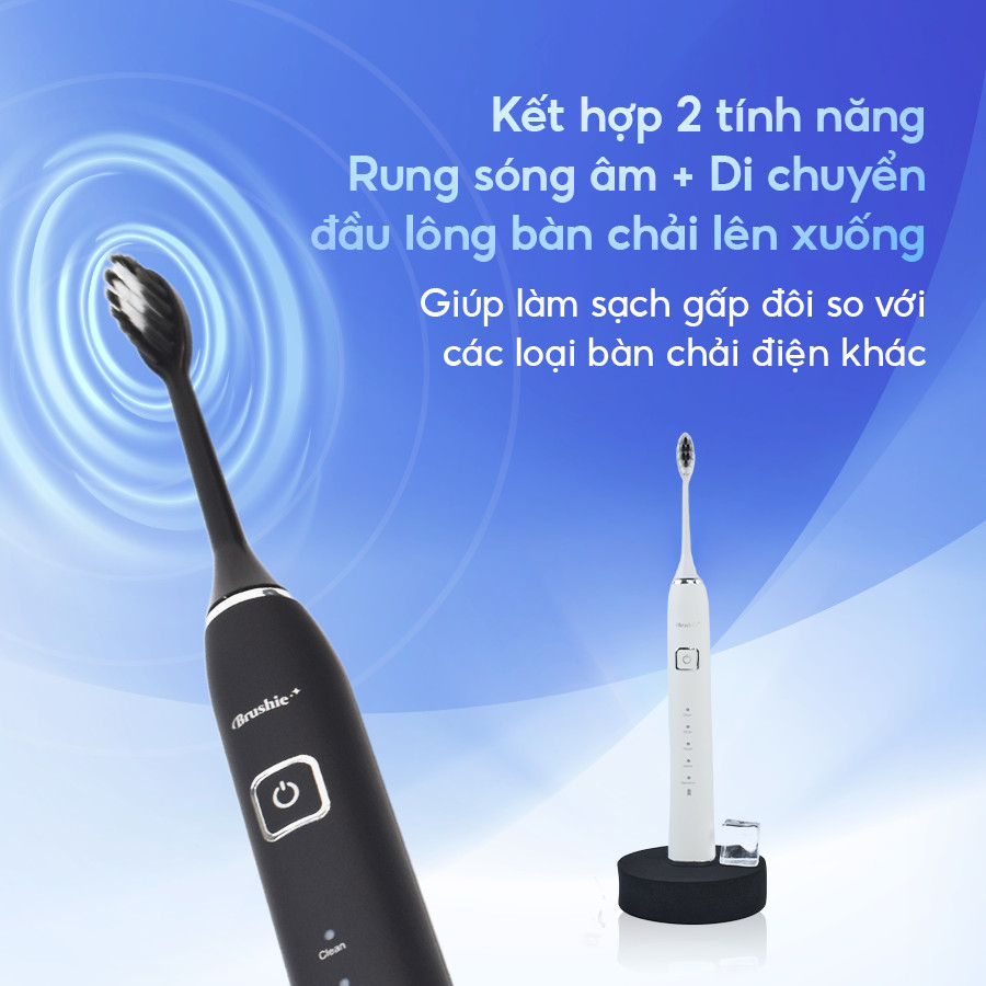 Bàn chải điện Brushie chính hãng, bàn chải đánh răng điện công nghệ sóng âm sonic tặng kèm đầu rửa mặt bảo hành 1 năm