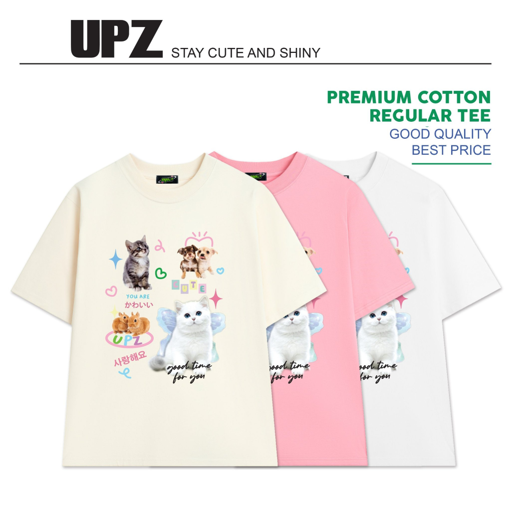 UPZ Áo Thun Cotton Tay Ngắn In Hình Funny Animal Y2K (3 Màu)