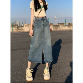 LYRA Chân váy jeans xẻ trước 1 cúc túi chéo dáng suông phong cách trẻ trung, năng động - CSYCD0124
