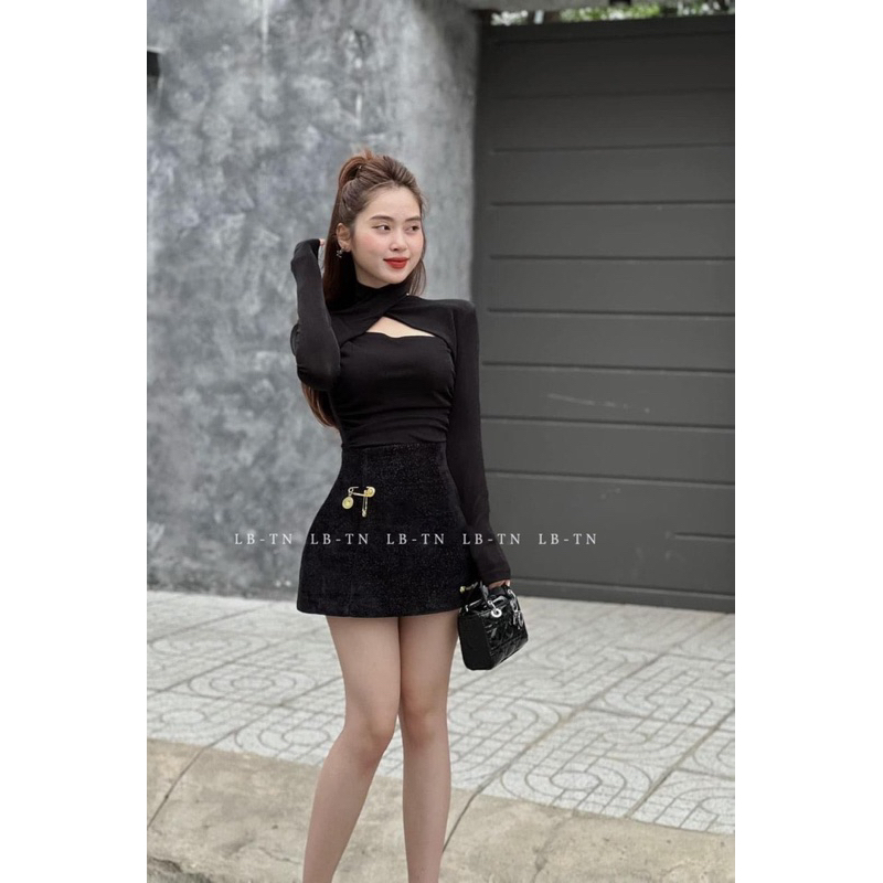 CHÂN VÁY NHUNG NHŨ GHIM BĂNG CẠP CAO DÁNG A HÀNG QCL1 MS25661