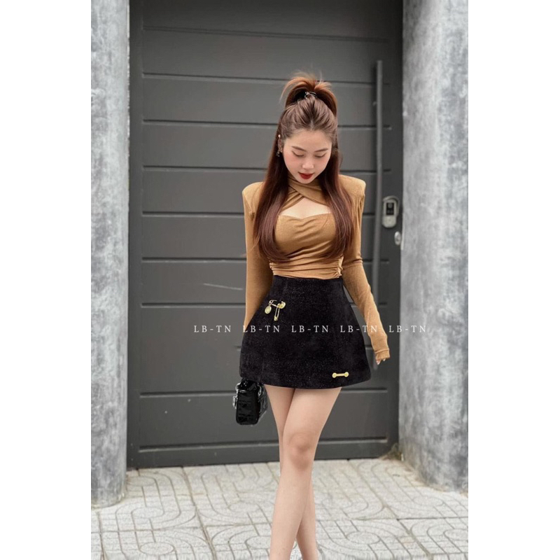 CHÂN VÁY NHUNG NHŨ GHIM BĂNG CẠP CAO DÁNG A HÀNG QCL1 MS25661