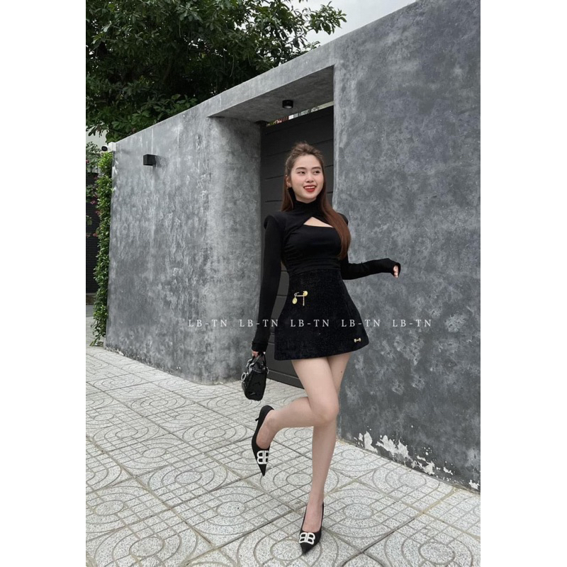 CHÂN VÁY NHUNG NHŨ GHIM BĂNG CẠP CAO DÁNG A HÀNG QCL1 MS25661