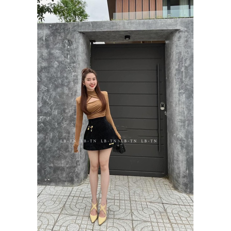 CHÂN VÁY NHUNG NHŨ GHIM BĂNG CẠP CAO DÁNG A HÀNG QCL1 MS25661