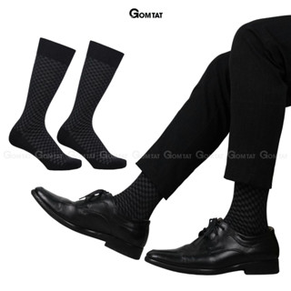 Tất dài nam đi giày tây màu đen sọc caro xám GOMTAT, vớ giày tây nam chất liệu mềm mịn thoáng mát - GOM-TAY12-DENCAROXAM