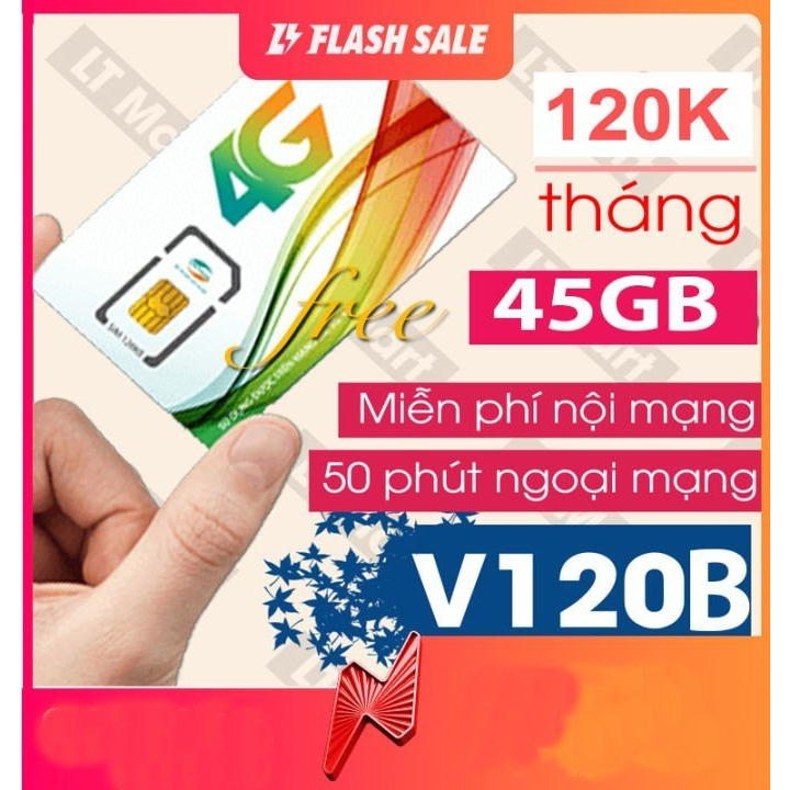 Sim 4G Viettel ngày gói V120B khuyến mãi 45GB/Tháng miễn phí gọi nội mạng liên mạng 50 phút