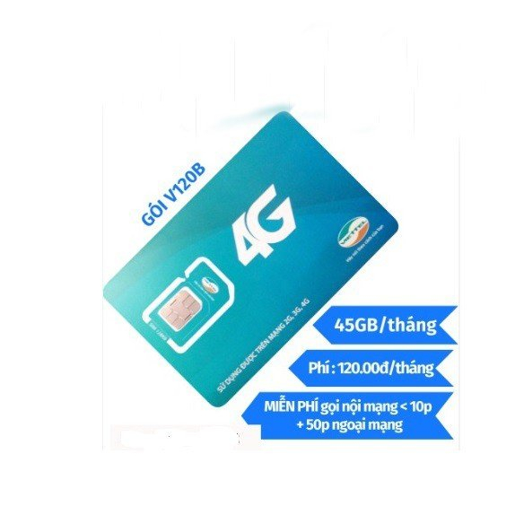 Sim 4G Viettel ngày gói V120B khuyến mãi 45GB/Tháng miễn phí gọi nội mạng liên mạng 50 phút