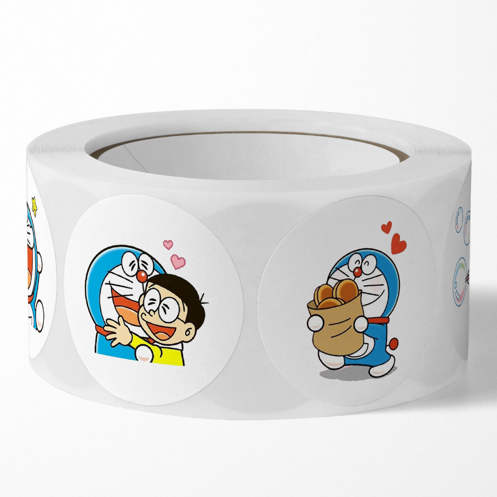 Cuộn 500 sticker Doraemon, nhãn dán cảm ơn, niêm phong, tem tròn tiết dễ thương đáng yêu