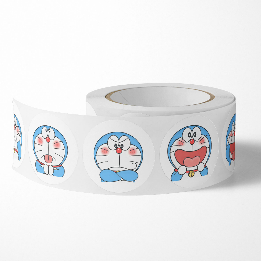 Cuộn 500 sticker Doraemon, nhãn dán cảm ơn, niêm phong, tem tròn tiết dễ thương đáng yêu