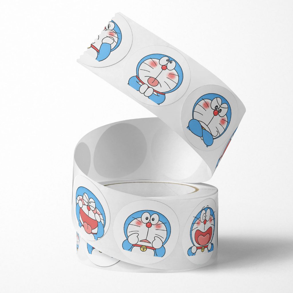 Cuộn 500 sticker Doraemon, nhãn dán cảm ơn, niêm phong, tem tròn tiết dễ thương đáng yêu