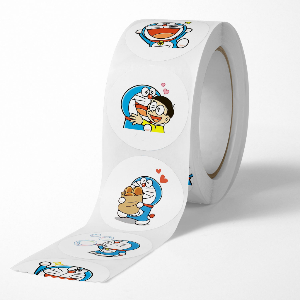 Cuộn 500 sticker Doraemon, nhãn dán cảm ơn, niêm phong, tem tròn tiết dễ thương đáng yêu