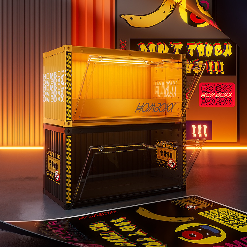 Tủ trưng bày bảo quản mô hình Container Popmart Dimoo tặng kèm Sticker siêu ngầu
