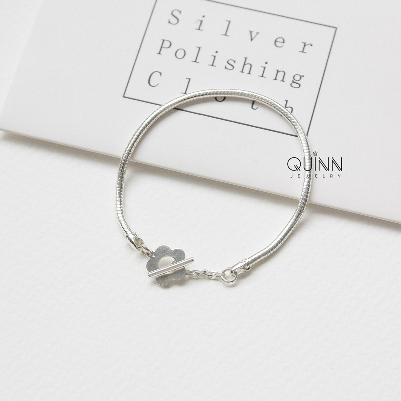 Lắc tay Flower, lắc tay bạc nữ dây giun khoá hoa 5 cánh Quinn Jewelry