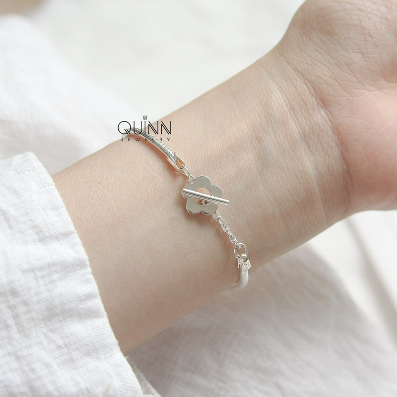 Lắc tay Flower, lắc tay bạc nữ dây giun khoá hoa 5 cánh Quinn Jewelry