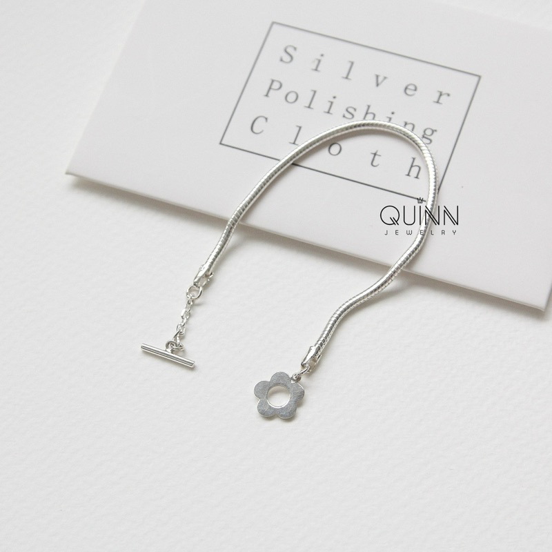 Lắc tay Flower, lắc tay bạc nữ dây giun khoá hoa 5 cánh Quinn Jewelry