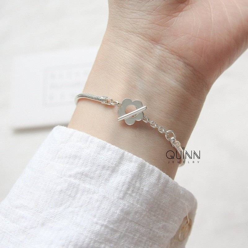 Lắc tay Flower, lắc tay bạc nữ dây giun khoá hoa 5 cánh Quinn Jewelry