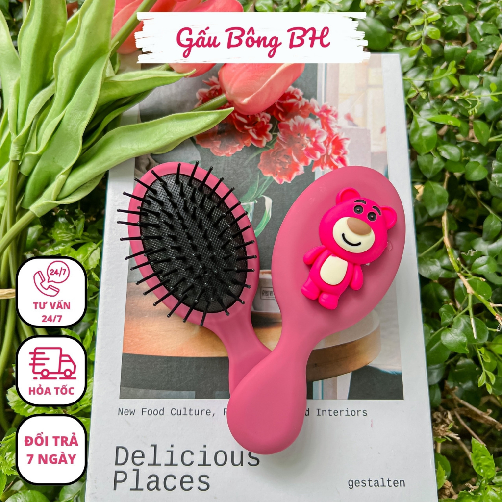 Lược chải tóc gấu dâu, lược gỡ rối đệm khí massge siêu dễ thương