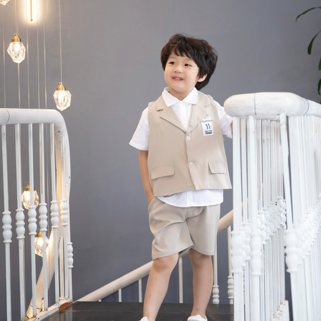 Vest Bé Trai, Bộ Vest Bé Trai  MyaKids Phong Cách Hàn Quốc 3 Chi Tiết Hàng Thiết Kế