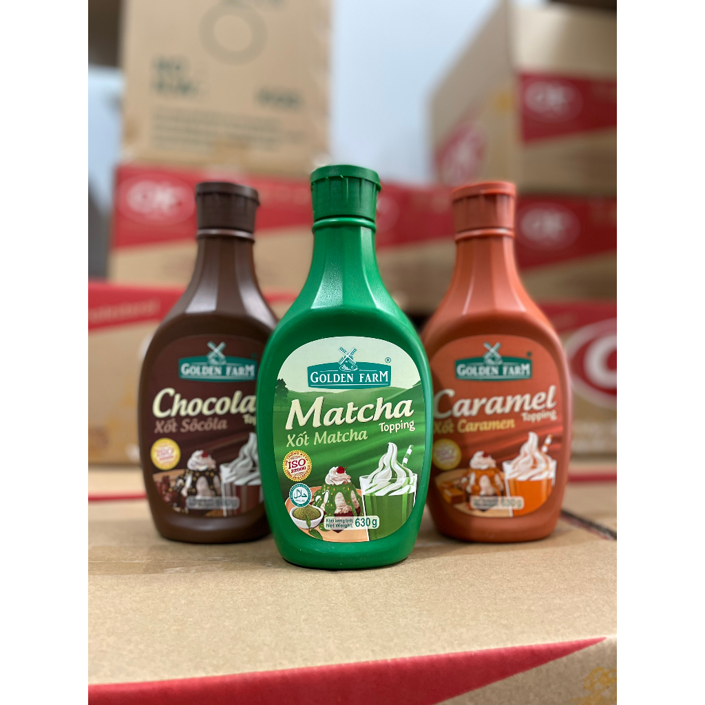 Sốt Topping Socola, matcha, caramel goldenfarm 630g