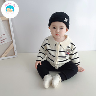 Bộ đồ len kẻ thêu gấu ngực hàng QC ảnh thật