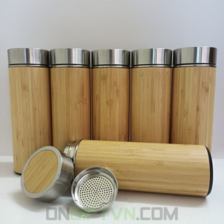 Bình Giữ Nhiệt Vỏ Tre cao cấp / Khắc chữ theo yêu cầu miễn phí