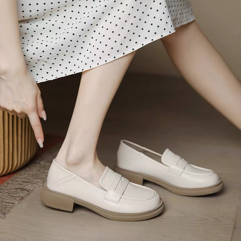 Giày Moca Loafer Nữ Giày Màu Kem Đen Có Sẵn Fullbox QCCC