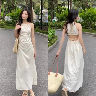 Váy cổ yếm khoét lưng dáng dài tiểu thư siêu xinh
