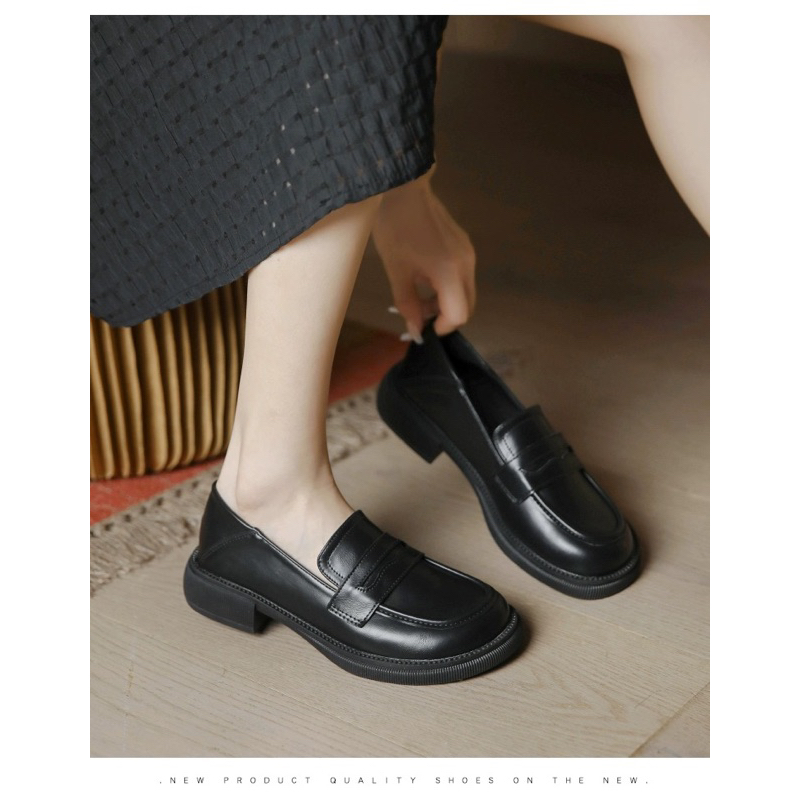 Giày Moca Loafer Nữ Giày Màu Kem Đen Có Sẵn Fullbox QCCC