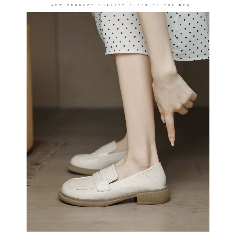Giày Moca Loafer Nữ Giày Màu Kem Đen Có Sẵn Fullbox QCCC