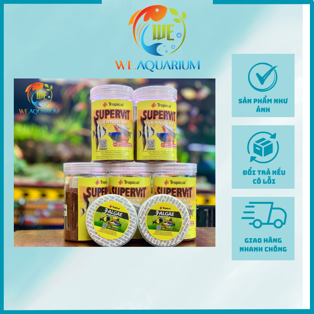 Thức ăn cám cá cao cấp TROPICAL SUPERVIT dạng hạt cho các dòng cá cầu vồng, đĩa, thần tiên, hải hồ, ali...