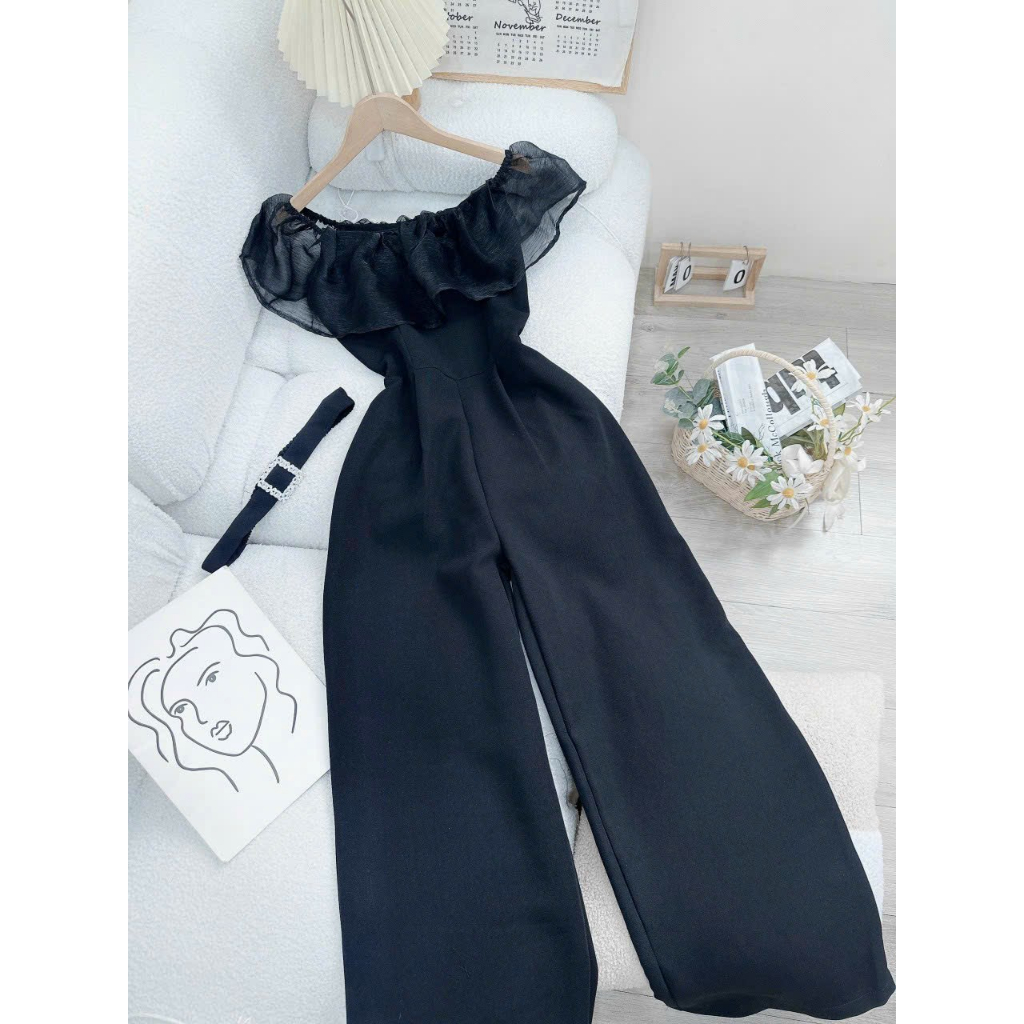 Jum trễ vai dài viền bèo kèm dây belt xinh xắn