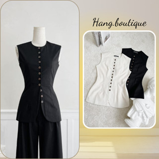 Áo Ba Lỗ Chất Liệu Linen Không Tay Phối Nhiều Nút Công Sở / Đi Tiệc Sang Trọng Màu Nude / Đen