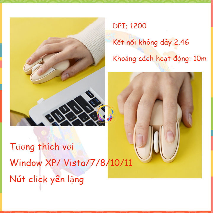 Chuột không dây hình tai thỏ dễ thương M6 tặng kèm pin_hàng chính hãng